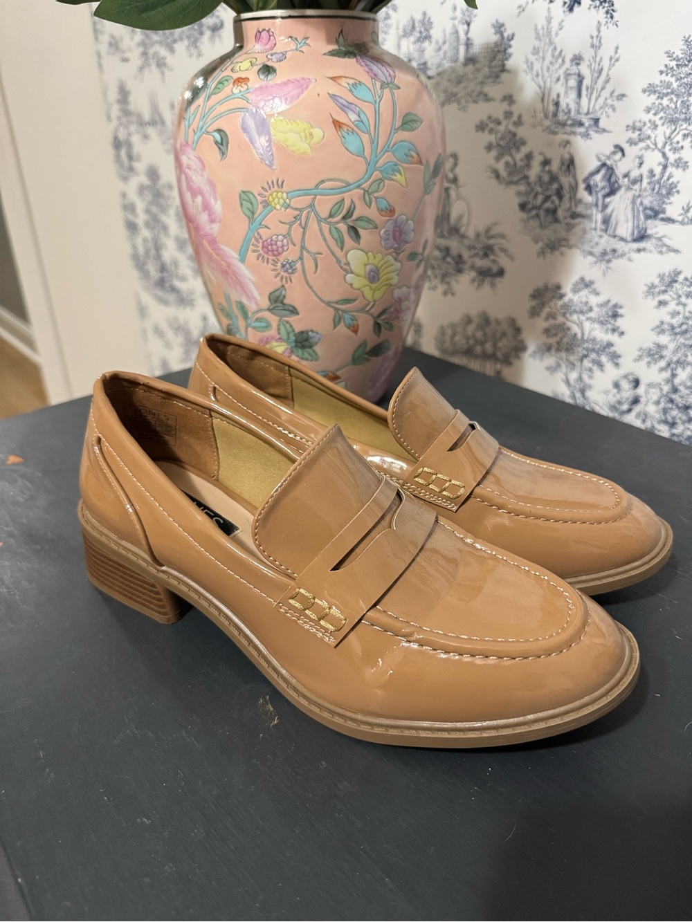 Jones New York Patent Penny Loafers in Tan